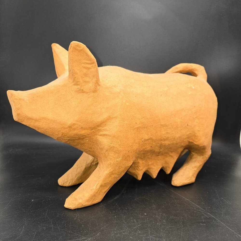 Folk Art Paper-Mache Pig Sculpture Farmhouse Decor Vintage Style CM2230